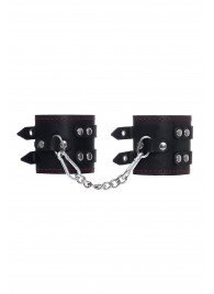 Черные кожаные наручники с двумя ремнями и контрастной строчкой - Pecado - купить с доставкой в Пензе