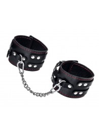 Черные кожаные оковы с двумя ремнями и контрастной строчкой - Pecado - купить с доставкой в Пензе