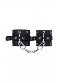 Черные кожаные однослойные наручники с люверсами - Pecado - купить с доставкой в Пензе