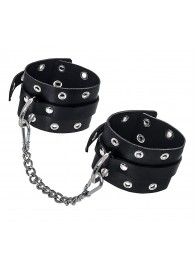 Черные кожаные однослойные оковы с люверсами - Pecado - купить с доставкой в Пензе