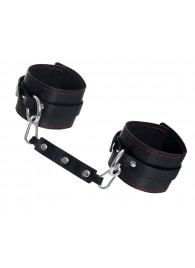 Черные кожаные однослойные оковы с контрастной строчкой - Pecado - купить с доставкой в Пензе