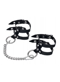 Черные однослойные кожаные оковы из двух ремешков - Pecado - купить с доставкой в Пензе