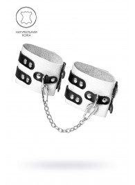 Бело-черные оковы с двумя ремешками и люверсами - Pecado - купить с доставкой в Пензе