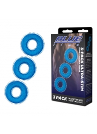 Комплект из трех голубых колец для эрекции 3-Pack Ultra-Stim Stretch Cock Rings - BlueLine - в Пензе купить с доставкой