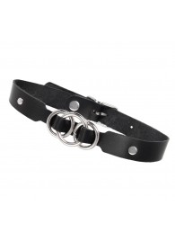 Черный кожаный ошейник со связанными кольцами - Pecado - купить с доставкой в Пензе