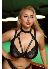 Черная кожаная сбруя с ошейником plus size из нежной кожи - БДСМ Арсенал - купить с доставкой в Пензе