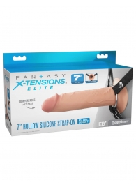 Телесный полый страпон на черных ремнях Hollow Silicone Strap-on - 17,8 см. - Pipedream - купить с доставкой в Пензе