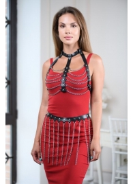 Черно-серебристая портупея-юбка plus size с цепочками - БДСМ Арсенал - купить с доставкой в Пензе