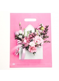 Розовый пакет с цветочным принтом и вырубной ручкой (40х31 см) - Сима-Ленд - купить с доставкой в Пензе