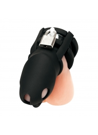 Черная клетка для пениса Silicone Small 2 in Cock Cage With Ball Divider - BlueLine - купить с доставкой в Пензе