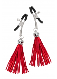 Зажимы на соски «Прищепки» с красными кисточками из замши - Pecado - купить с доставкой в Пензе