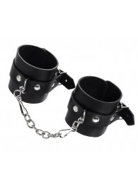 Черные однослойные наручники из натуральной кожи с цепочкой - Pecado - купить с доставкой в Пензе