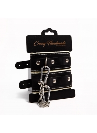 Черные скругленные наручники с мягкой бежевой подкладкой - Crazy Handmade - купить с доставкой в Пензе
