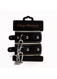 Черные скругленные наручники с мягкой бежевой подкладкой - Crazy Handmade - купить с доставкой в Пензе