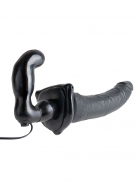 Черный страпон с вагинальной пробкой Deluxe Vibrating Penetrix Strap-On - 19 см. - Pipedream - купить с доставкой в Пензе