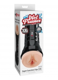 Телесный мастурбатор-вагина в черной колбе Super Luscious Lips XXL - Pipedream - в Пензе купить с доставкой