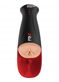 Телесный мастурбатор-вагина в черной колбе с вибрацией Fuck-O-Matic Pro XL - Pipedream - в Пензе купить с доставкой