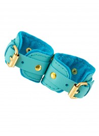 Голубые двуслойные кожаные наручники-браслеты - Pecado - купить с доставкой в Пензе