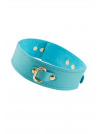 Голубой кожаный однослойный ошейник с прошивкой - Pecado - купить с доставкой в Пензе