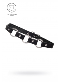 Черный кожаный чокер-ошейник с тремя кольцами - Pecado - купить с доставкой в Пензе