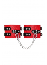 Красно-черные мягкие оковы с двумя ремешками с люверсами - Pecado - купить с доставкой в Пензе