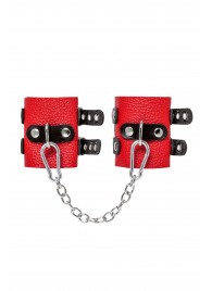 Красно-черные мягкие наручники с двумя ремешками с люверсами - Pecado - купить с доставкой в Пензе