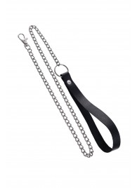 Поводок с ручкой из черной натуральной кожи и карабином для ошейника - Pecado - купить с доставкой в Пензе