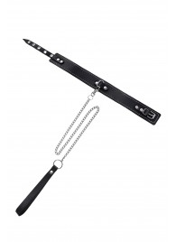 Кожаный двухслойный ошейник с белой строчкой и поводком - Pecado - купить с доставкой в Пензе