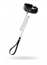 Кожаный двухслойный ошейник с белой строчкой и поводком - Pecado - купить с доставкой в Пензе