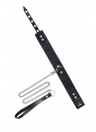 Кожаный двухслойный ошейник с красной строчкой и поводком - Pecado - купить с доставкой в Пензе