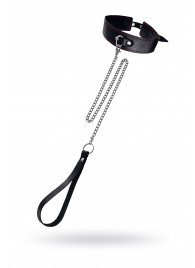 Кожаный двухслойный ошейник с красной строчкой и поводком - Pecado - купить с доставкой в Пензе