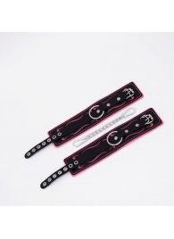 Черно-розовые кожаные оковы с розовой строчкой - Crazy Handmade - купить с доставкой в Пензе