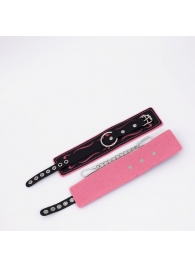 Черно-розовые кожаные оковы с розовой строчкой - Crazy Handmade - купить с доставкой в Пензе