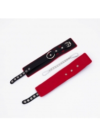 Черно-красные оковы с красной строчкой Sex - Crazy Handmade - купить с доставкой в Пензе