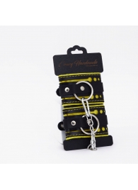 Черно-желтые кожаные наручники с жёлтой строчкой - Crazy Handmade - купить с доставкой в Пензе