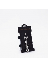 Черные кожаные наручники с хромированной фурнитурой - Crazy Handmade - купить с доставкой в Пензе