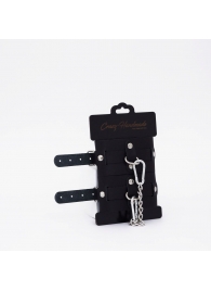 Черные кожаные оковы с хромированной фурнитурой - Crazy Handmade - купить с доставкой в Пензе