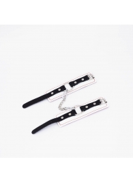 Бело-красные кожаные наручники - Crazy Handmade - купить с доставкой в Пензе