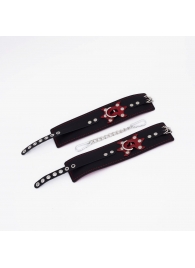 Черные кожаные оковы с красным декором и строчкой - Crazy Handmade - купить с доставкой в Пензе