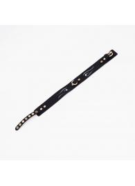 Черный кожаный ошейник с золотистой фурнитурой - Crazy Handmade - купить с доставкой в Пензе