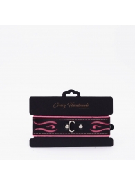 Черно-розовый кожаный ошейник с розовой строчкой - Crazy Handmade - купить с доставкой в Пензе