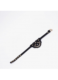 Черный фигурный кожаный ошейник с золотистой фурнитурой - Crazy Handmade - купить с доставкой в Пензе