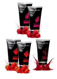 Набор из 5 съедобных лубрикантов JUJU (клубника х 2, малина х 2, вишня) - JuJu - купить с доставкой в Пензе