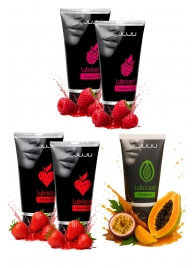 Набор из 5 съедобных лубрикантов JUJU (клубника х 2, малина х 2, тропические фрукты) - JuJu - купить с доставкой в Пензе