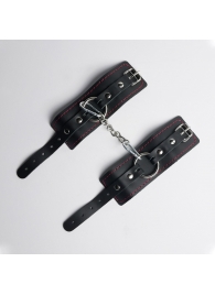 Черные кожаные наручники с красной строчкой - Crazy Handmade - купить с доставкой в Пензе
