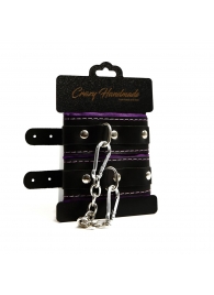 Черно-фиолетовые скругленные наручники с мягкой подкладкой - Crazy Handmade - купить с доставкой в Пензе