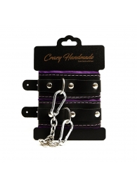 Черно-фиолетовые скругленные наручники с мягкой подкладкой - Crazy Handmade - купить с доставкой в Пензе