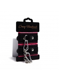 Черно-розовые скругленные наручники с мягкой подкладкой - Crazy Handmade - купить с доставкой в Пензе