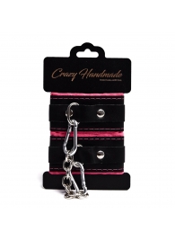 Черно-розовые скругленные наручники с мягкой подкладкой - Crazy Handmade - купить с доставкой в Пензе