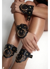 Черные кожаные оковы с резными узорами и клепками - Crazy Handmade - купить с доставкой в Пензе